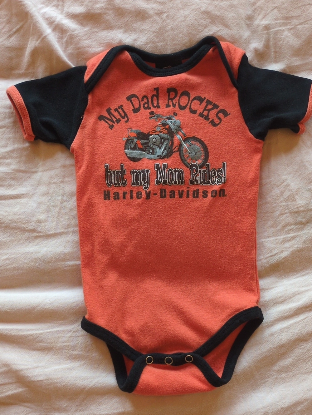 Harley-Davidson Orange and Black Baby One-Piece with Motorcycle Graphic